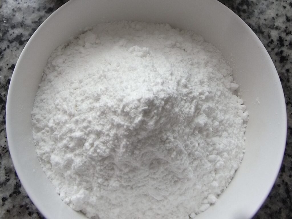 Bowl of white glutinous rice flour